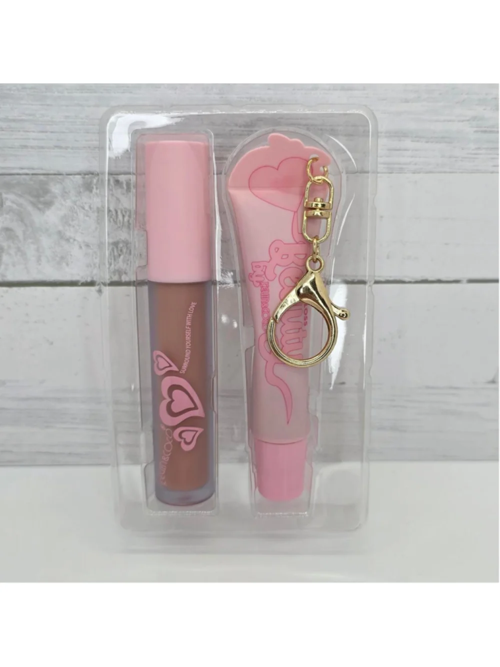 Kevin & Coco pink lip gloss set with keychain
